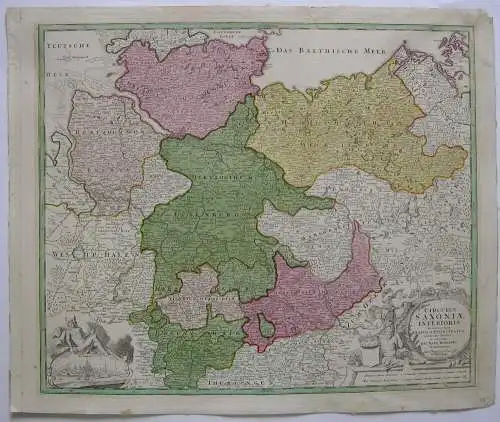 Niedersachsen Hamburg Braunschweig kolor Orig Kupferstichkarte Homann 1720 