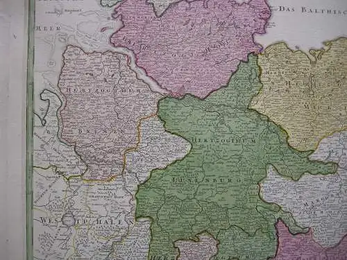 Niedersachsen Hamburg Braunschweig kolor Orig Kupferstichkarte Homann 1720 