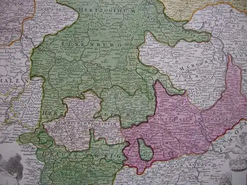Niedersachsen Hamburg Braunschweig kolor Orig Kupferstichkarte Homann 1720 