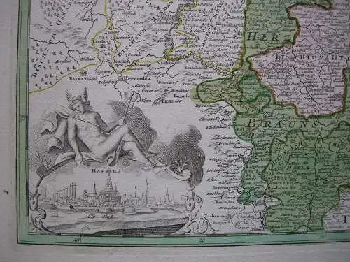 Niedersachsen Hamburg Braunschweig kolor Orig Kupferstichkarte Homann 1720 