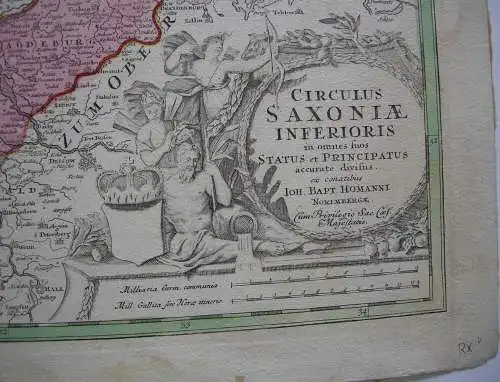 Niedersachsen Hamburg Braunschweig kolor Orig Kupferstichkarte Homann 1720 