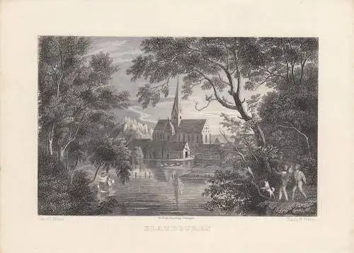 Blaubeuren Tübingen Orig Stahstich H. Worms 1850 Baden Württemberg  