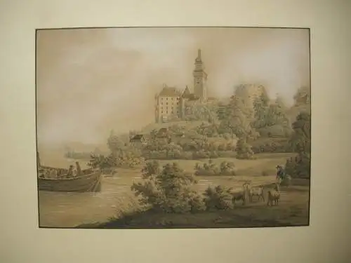 Schloss Wallsee Donau Niederösterreich Amstetten 1830 Steingrübel Farbradierung 