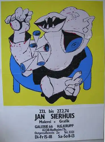 Künstlerplakat Jan Sierhuis Malerei Grafik 1974 Orig Lithografie Figur