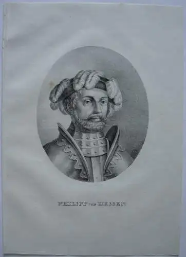 Philipp I. von Hessen (1504-1567)  Landgraf Reformator Orig Lithografie 1825