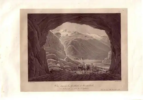 Pälin Urner- Urselerloch Schweiz Gotthard Uri Aquatinta 1830 Gotthardstrasse