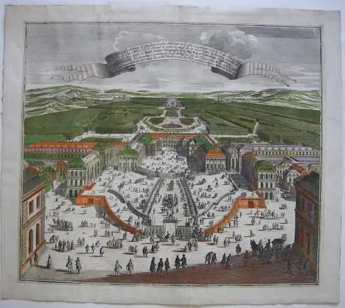 Versailles Chateau de Plaisance prächtiger kol Orig Kupferstich Seutter 1730 
