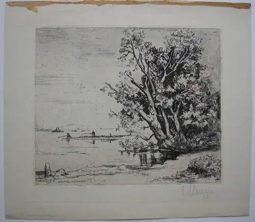 Walter J. Küpper (1905-1966) Landschaft am See Orig Kupferstich signiert 1950