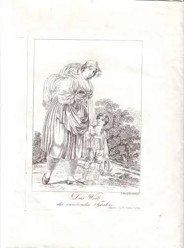 Weib des wandernden Tirolers  Radierung v. J. Laminit 1800 