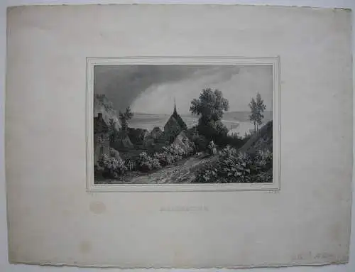 Vue de Rolleboise Ile-de-France Frankreich Orig Lithographie 1840 Motte