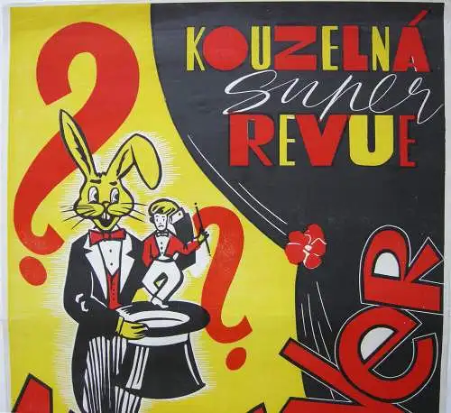 Kouzelná Zauber Revue Zauberer Majzner lithografiertes Orig Plakat 1955