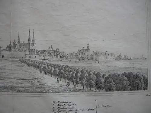 Berlin Kölln Ansicht Mitte 17. Jahrhundert Orig Federrlithografie 1840