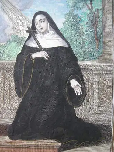 Hl. Scholastica von Nursia Norcia altokolor Orig Kupferstich 1780 