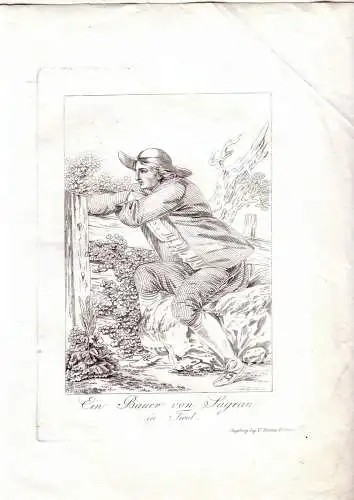 Bauer von Sagran in Tirol Orig  Radierung v. J. Laminit 1800 
