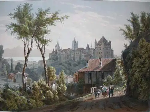 Lausanne Waadt Schweiz Gesamtansicht Orig Lithografie Deroy Suisse 1850