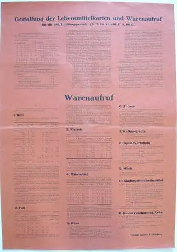 Anschlag Gestaltung Lebensmittelkarten Warenaufruf 1947 
