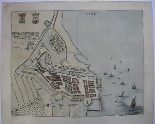 Veere Zeeland Bird's Eye-View kolor Orig Kupferstich Bleau 1662 Niederlande 
