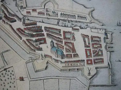 Veere Zeeland Bird's Eye-View kolor Orig Kupferstich Bleau 1662 Niederlande 