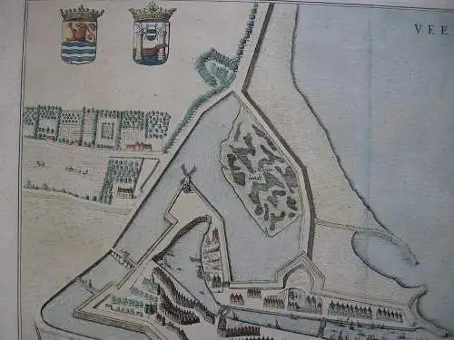 Veere Zeeland Bird's Eye-View kolor Orig Kupferstich Bleau 1662 Niederlande 