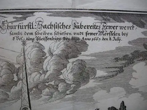 Feuerwerk Festung Pleissenburg 1667 Leipzig Sachsen Orig Kupferstich 1677