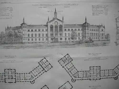 Berlin Hasenheide Kinderheim Architektur-Darstellung Lithografie 1871