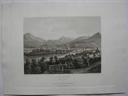 Innsbruck gegen Süden Tirol Österreich Orig. Aquatinta-Radierung 1840 