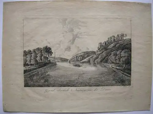 Gegend oberhalb Neuburg an der Donau Orig Kupferstich I. G. Laminit 1820