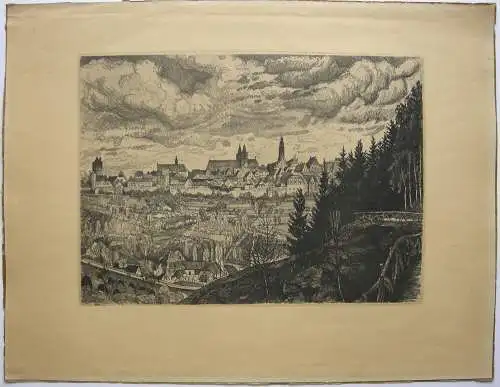 Rothenburg Tauber Gesamtansicht Orig. Lithografie 1928 Mittelfranken signiert