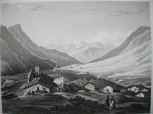 Stuben am Arlberg Klösterle Tirol Österreich Orig. Aquatinta-Radierung 1840 