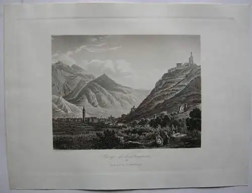 Borgo di Valsugana Trento Trentino Italien Orig. Aquatinta-Radierung 1840  