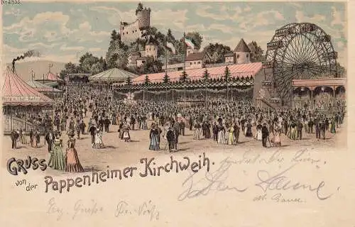 Ak Pappenheim Kirchweih Litho Mittelfranken Altmühltal Bahnpost gel 1901