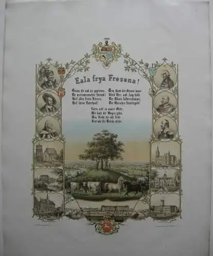 Ostfriesland Eala frya Fresena Orig Lithographie Kistenmacher 1830 Souvenirblatt