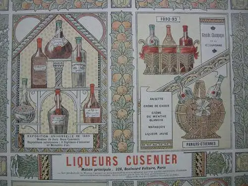 Liqueurs Cusenier Paris Publicité Reklame Liköre Paris 1893 Farblithografie