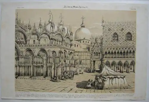 Venedig Venezia San Marco getönte Orig Lithografie E. Du Sommerard 1836