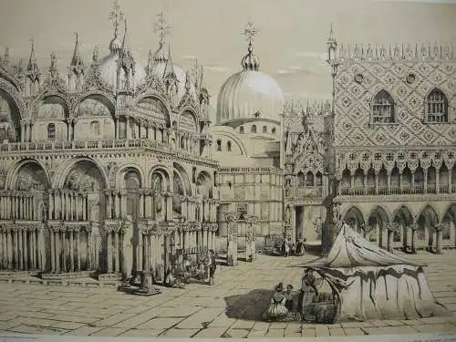 Venedig Venezia San Marco getönte Orig Lithografie E. Du Sommerard 1836