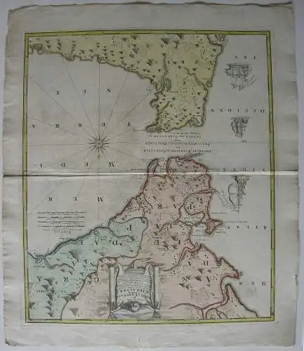 Cádiz Gibraltar España kolor Orig Kupferstichkarte Mapa 1740 Spanien