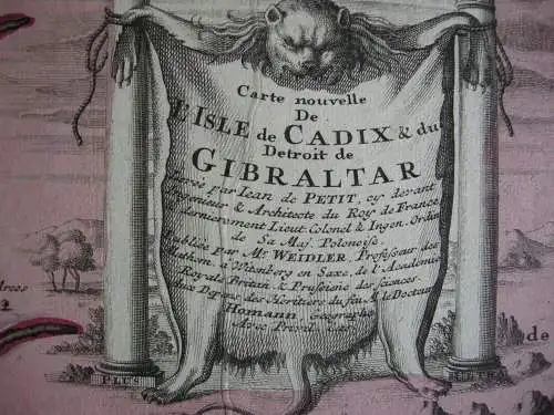 Cádiz Gibraltar España kolor Orig Kupferstichkarte Mapa 1740 Spanien