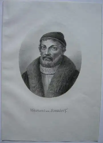 N. von Amsdorf (1483-1565) Reformator Kirchenpolit Orig Lithografie Kunike 1825