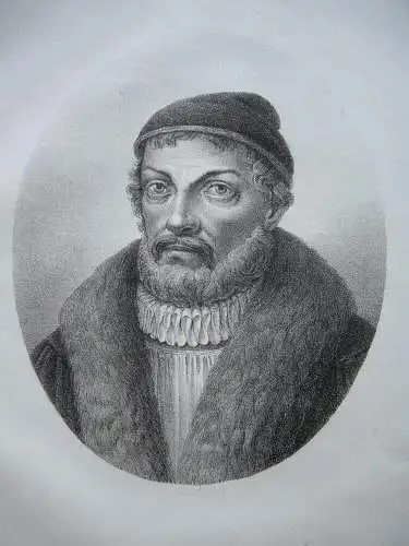 N. von Amsdorf (1483-1565) Reformator Kirchenpolit Orig Lithografie Kunike 1825