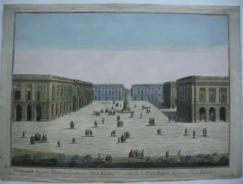 Vue d’optique Guckkastenbild Place Royale Rheims France Kupferstich 1750