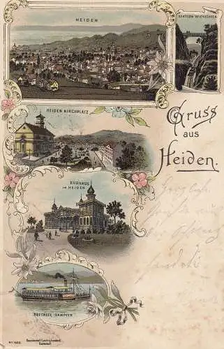 AK Heiden Kirchplatz Kurhaus Bodensee Dampfer Wienachten Litho gel 1899