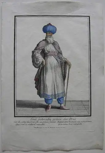 Emir Fechrredin Drusischer Prinz altkolor. Orig. Kupferstich bei Bonnart 1700