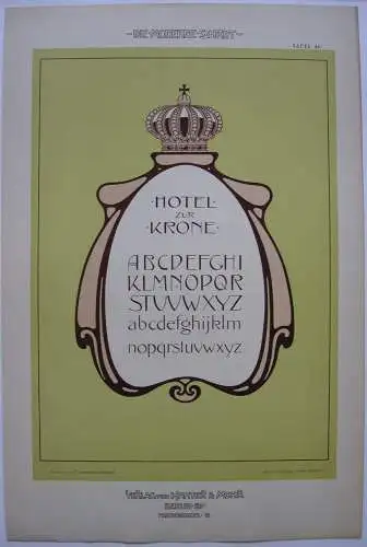 Hotel zur Krone Schritvorlage Orig Lithografie F. Schweinmanns Jugendstil 1900