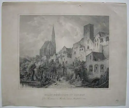 Neuötting Oberbayern Ansicht Orig Lithografie Borum nach D. Quaglio 1832