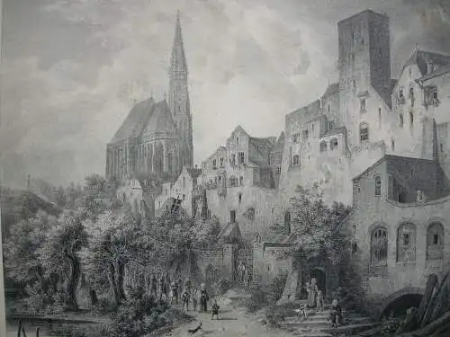 Neuötting Oberbayern Ansicht Orig Lithografie Borum nach D. Quaglio 1832