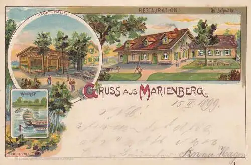 AK Marienberg Restauration Schwahn Farblitho Sachsen Erzgebirgskreis gel 1899