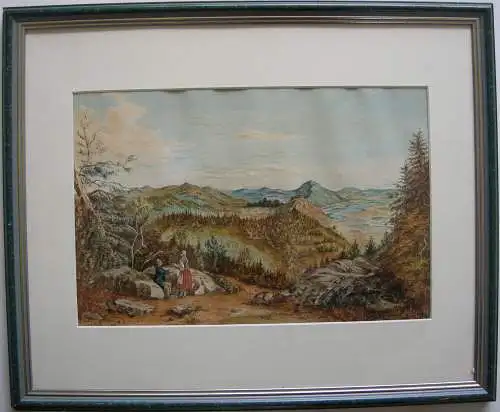 Donautal Donaustauf Walhalla Orig Aquarell monogr M. C. 1860 Niederbayern Rahmen