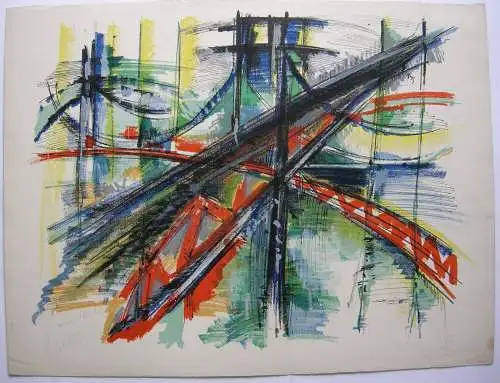 Roger Lersy (1920-2004) Abstrakte Brücke Orig Serigrafie 1970 signiert 