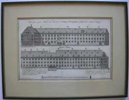 Augsburg Zucht- und Arbeitshaus Orig Kupferstich Ringlin 1760 Fassadenansicht