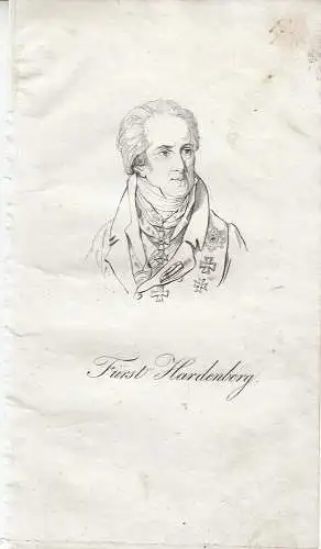 Fürst Hardenberg (1750–1822) preußischer Staatsmann Orig Radierung 1840